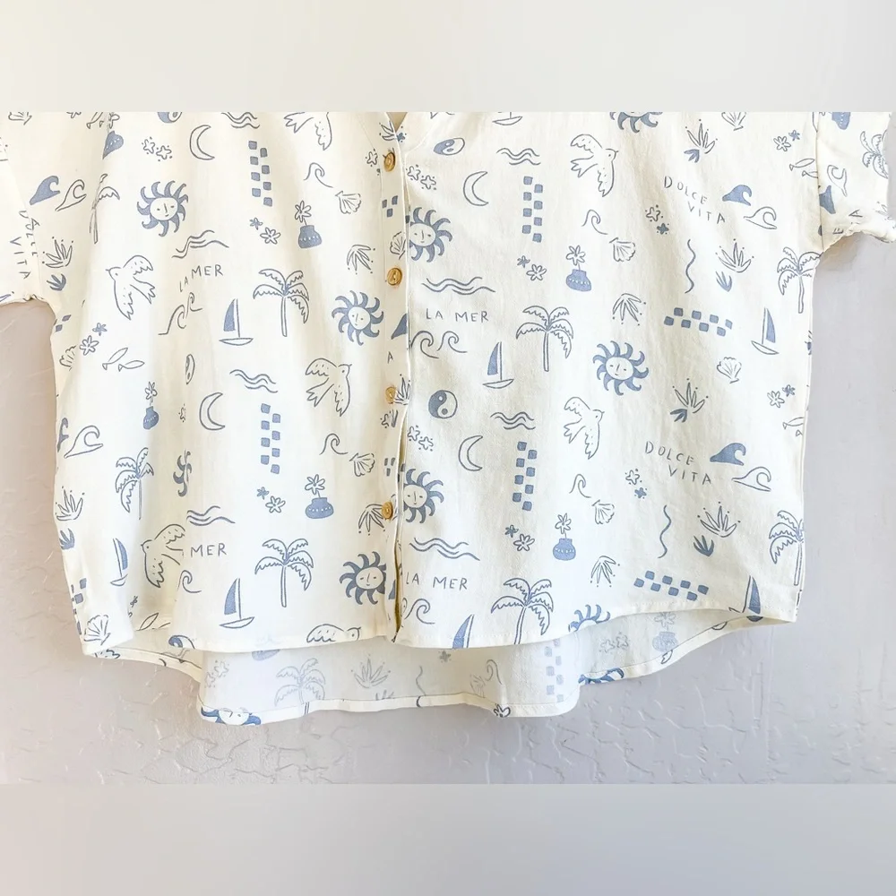 Rylee + Cru Jenni Women’s Button Top - Mediterranean Cream Blue NWT- Size Medium - Picture 7 of 9